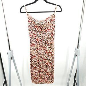 VTG Y2K Spaghetti Strap Cowl Neck Mini Dress S Cream/Red Abstract
